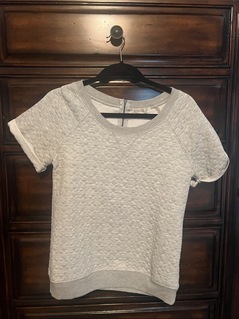 love, Fire Light Gray Quilted Short Sleeve Sweatshirt